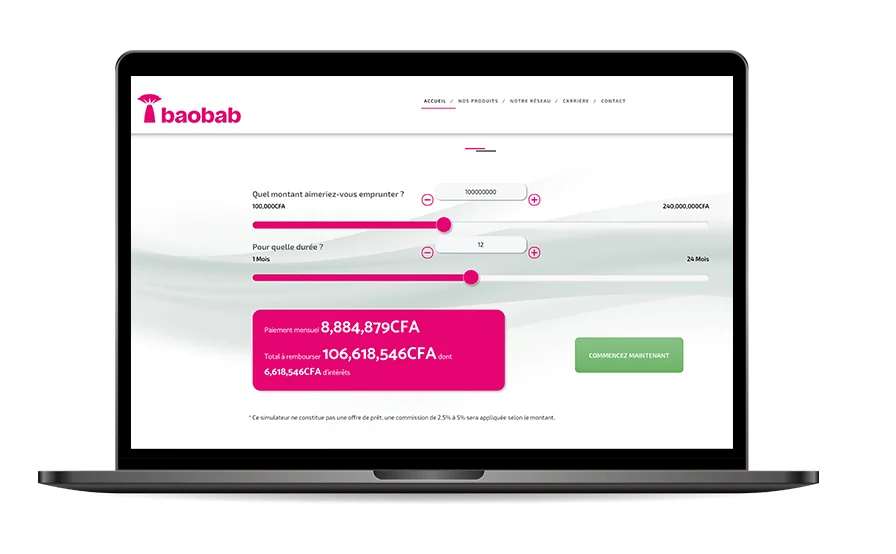 Access to Baobab’s online loan simulator!
